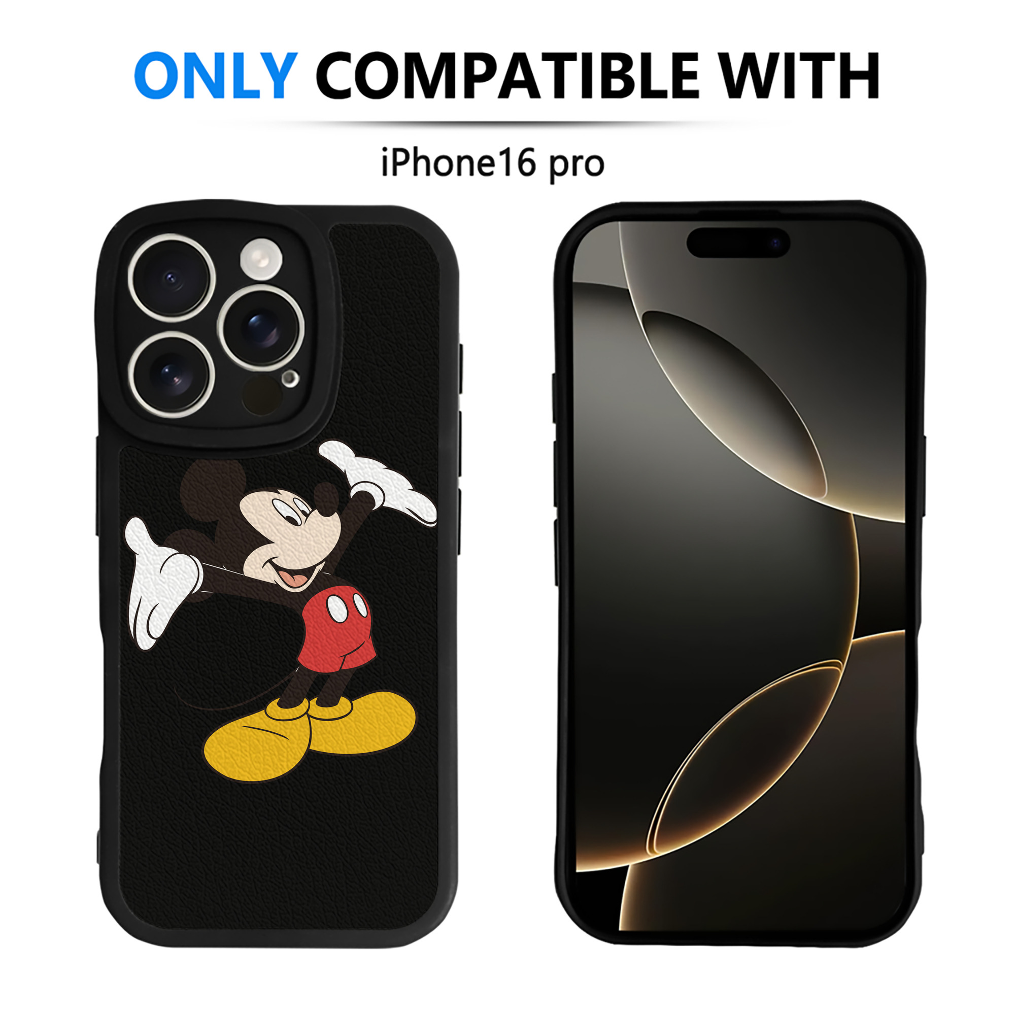 （画像用） ミッキーマウス Mickey Mouse 【iPhone 16シリーズ対応】シリコンスマホケース（レザー調） 材質：シリコン
